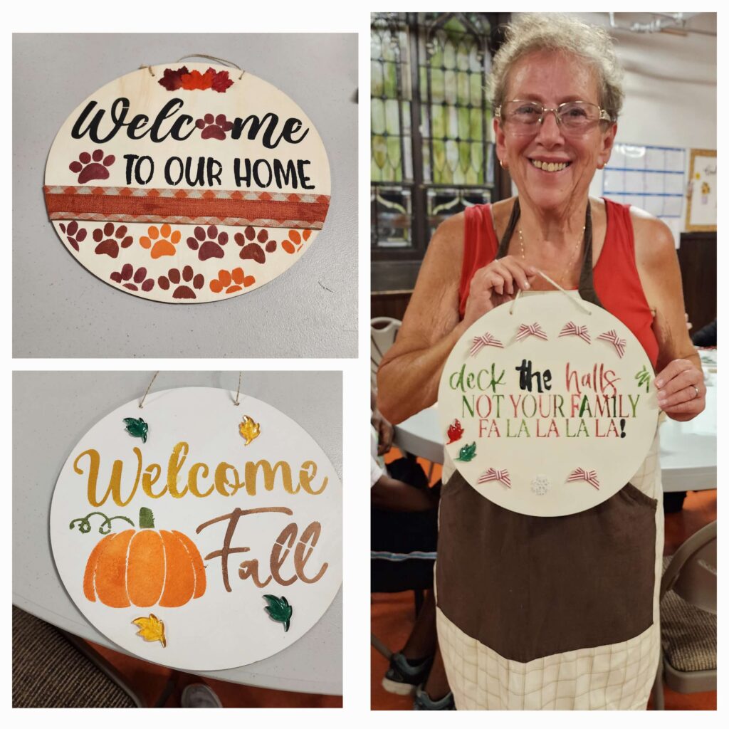 Elder woman making signage art crafts